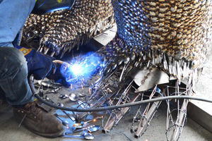 Supporting image for story: Oswestry centre completes gorilla made of spoons for Uri Geller