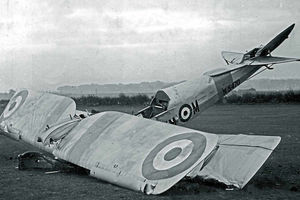The Tiger Moth wreckage after the 1953 crash which nearly claimed the life of Allan Scott