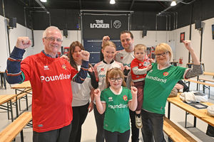 Walsall fan Nigel Wiles with relatives Abigail, Olivia, Steve, Emma, George and Lexi at the opening