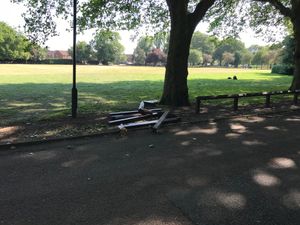 Broken wooden fencing in East Park