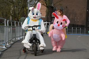 Ahead of Easter, two people dressed up as bunnies