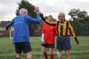 Mike Fisher, 91, nicknamed 'Ninja', plays football at Bescot Stadium, Walsall.