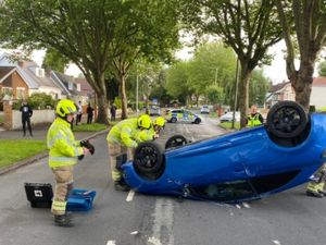 Supporting image for story: Driver escapes serious injury as car flips over in Wolverhampton crash