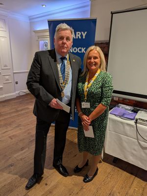 Rotary Club President David Marklew with Beverley Hudson from St Giles Hospice 