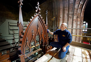 Pipe organ builder Jonathan Wallace, who is painstakingly rebuilding the organ which dates from 1811