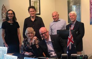 Pauline Dee (centre) with Blue Mountains Mayor Mark Greenhill and Blue Mountain councillors Hollywood, McGregor and Fell.