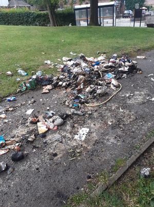 Burned fly-tipping on a public path in Reedswood Park, Walsall. Photo: Nina Black.