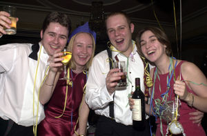 Jamie Webb (25), Nicola Greenwood (23), Simon Fogden (25) and Holly Matanle (24), all from Whitchurch, celebrate at Shifnal's Park House Hotel