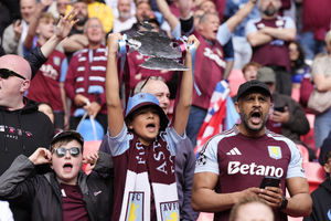 Aston Villa fans in the stands ahead of the Emirates FA Cup semi-final match at Wembley Stadium, London. Picture date: Saturday April 26, 2025.
