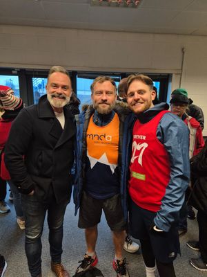 Lewis Johnson with Coronation Street actors Daniel Brocklebank (Far left) and Peter Ash (Centre)