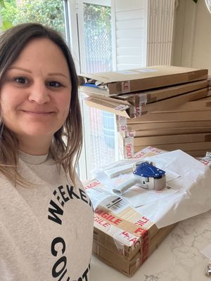 Hannah Boffey, founder of Livava Home, packing up orders at her award winning business