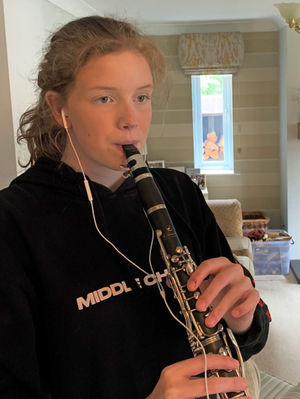 Francesca Fitton, aged 15, features on the clarinet