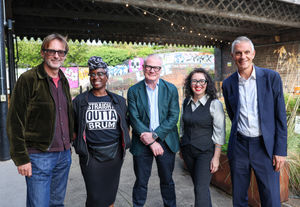 Ed Shedd, chair of Create Central; Simone Radway, scripted drama student; Mayor of the West Midlands Richard Parker; Lyn Washbrook, skills accelerator student; Tim Davie, BBC Director-General.
