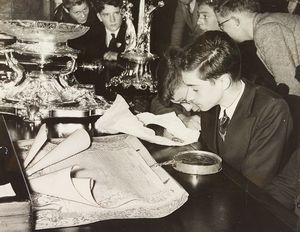 Pupils from Springfield Road Secondary Modern Boys School spent a day with Wolverhampton Council at the Town Hall. The photograph shows William Eggerton and Horace Mattox examining the Charter of Incorporation, which officially declared Wolverhampton a borough.
