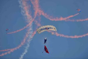 The RAF Falcons parachute display team 