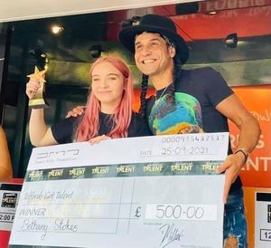 Telford’s Got Talent winner Bethany Stokes with Chico Slimani, one of the judges