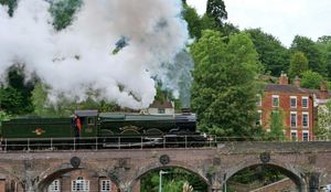 Steam train Clun Castle makes its way through Coalbrookdale. Photo: Martin James.