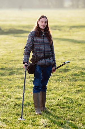 Shropshire metal-detectorist Cai Antoney, of Noble Pursuits Metal Detecting Group, has discovered an Elizabethan Hawk ring near Hodnet, engraved Talbot at Grafton. 