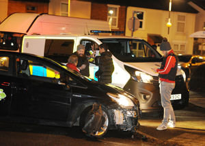 Dealing with crash, right, sergeant Gary Barton and, left, Pc Adam Davenport, at the junction of Gorsebrook Road and Glentworth Gardens