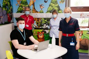 Ethan Lee-Birch, volunteer David Chamberlin, retired nurse now vaccinator, Carol Beacock, and clinical lead nurse, Rebecca Warren