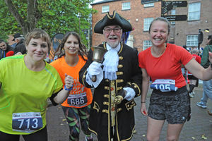 Town crier Phil Brown with, from left, Lisa Soden, Carrie Sayce and Ceri Roberts