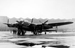 The Aries Lancaster at RAF Shawbury immediately before its epic flight which began on October 21, 1944.