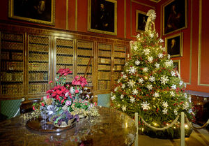The tree in the Inner Library, which has decorations made from book pages