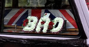 The military funeral of Northern Ireland veteran Luke Smith, at St Michael's and All Angels Church, Penkridge.Flowers reading 'BRO'
