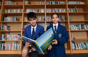 Pupils Azmeer Ahmed and Sumayya Nadeem, both aged 11, in the school's library