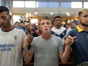 Faithful pray for Pope Francis’ health during a Mass in Buenos Aires, Argentina