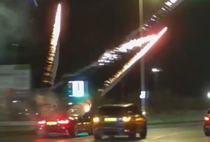 A video grab shows fireworks being let off from a car being driven on a busy road by a Birmingham man last November.