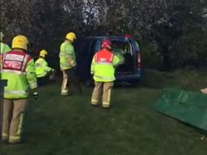 Supporting image for story: Two injured as 4x4 crashes off road in Market Drayton