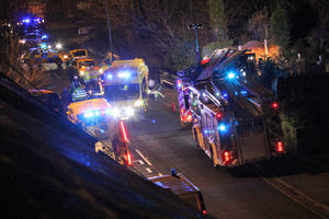 Emergency services at the scene after a crash on Ellesmere Road, Shrewsbury - December 10