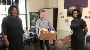 West Midlands mayor Andy Street with Evadne Lewin and Maureen Lewis during a visit to the collective
