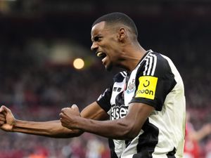 Newcastle's Alexander Isak celebrates after scoring at Nottingham Forest
