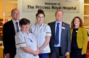 Student nurses Chantal Harding and Caragh Knott, both from Shrewsbury, are pictured with Wolverhampton University Vice Chancellor Professor Geoff Layer, SaTH's chief executive Simon Wright and Dr Jenni Rowlands, director of medical education