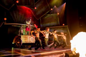 Rachelle Diedericks as Debbie with Five To Five as The Band in The Band, credit Matt Crockett