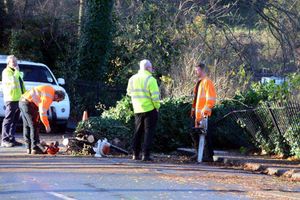 Workers clearing the road