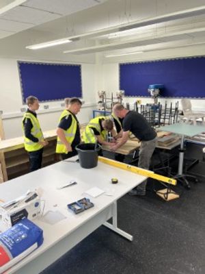 Students enjoying construction course