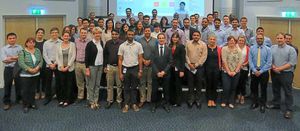 Some of the new junior doctors pose with NHS trust medical director Edwin Borman