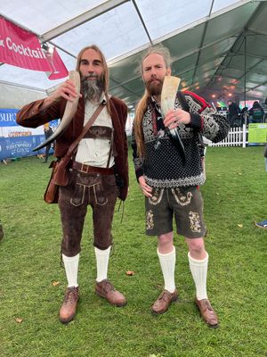 Creed and Gabriel Evans from Telford take a break from Viking re-enactment to enjoy Shropshire Oktoberfest.