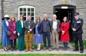 Clun Town Hall reopens. Pictured the High Sheriff Jane Trowbridge, Deputy Lieutenant Katherine Garnier, Lord Lieutenant Anna Turner, Mayor of Clun Ryan Davies, The Archdeacon of Ludlow Fiona Gibson, Clun Mill YHA Owner Colin Trigg, Tony Martyr, Rev. Lois Beynon and Constable Stuart Coote. 