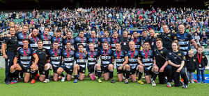 Bridgnorth's rugby players and officials pose for a picture with their runners-up medals after the cup final at Twickenham. Pic: Jamie Ricketts.