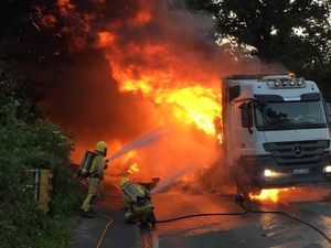 Supporting image for story: Bridgnorth road closed for a week after fire engulfs lorry - WATCH