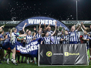 Albion Women celebrate their memorable Birmingham County FA Challenge Cup final success. Pic: Crewe-Green Photography