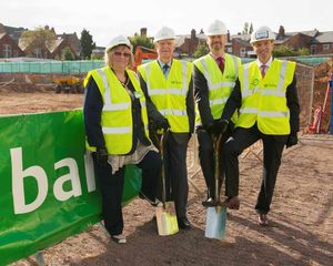 L-R: Deputy Mayor Councillor Shirley Hosell, former caretaker at Sandwell College Joe Davis, Principal Designate Robert Fell and Midlands Regional Director of BAM Construction Rob Stiles.