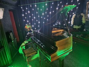 The piano in the intimate downstairs bar