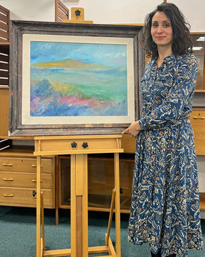 Chloe Delpy-Harding from Halls Fine Art with the ‘English Landscape’ by Paolo Salvati which sold for £7,000.