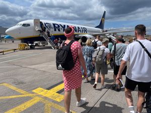 Boarding the plane with some interesting characters!