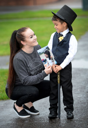 Little Treyden Stewart with his mother Katie
